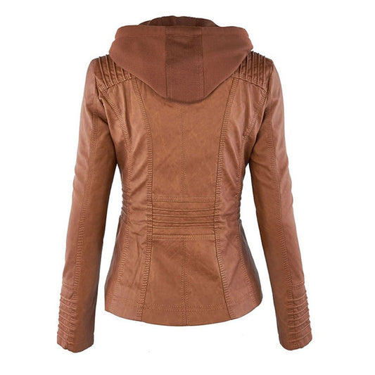 Gemma Women’s Hooded Zip-Up Casual Biker Jacket