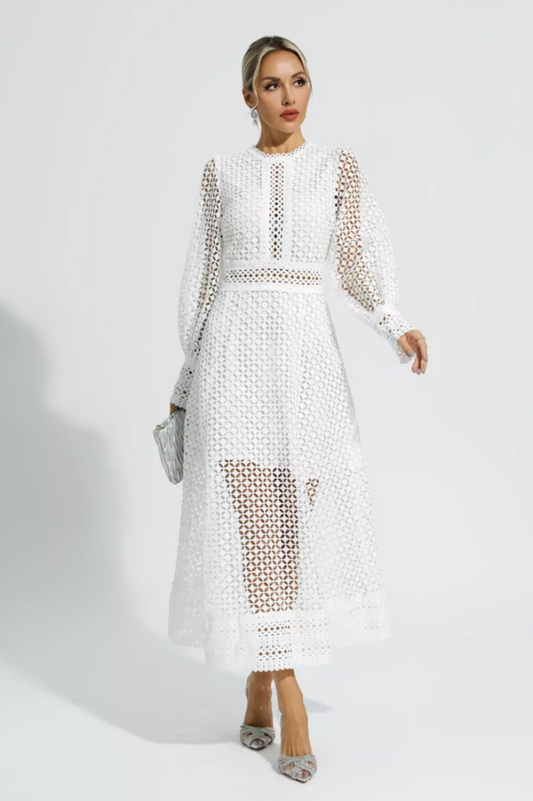 Puff Sleeves Fit & Flare Midi Dress