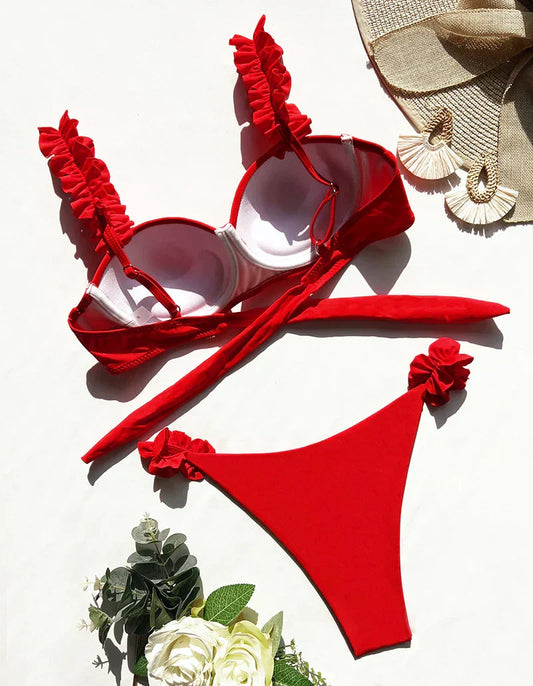 Elegant High-Waist Bikini – Tropical Bloom