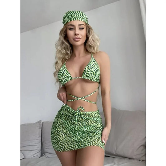 Striped Mesh Swim Dress