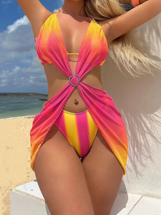Tie-Dye Striped Swim Dress