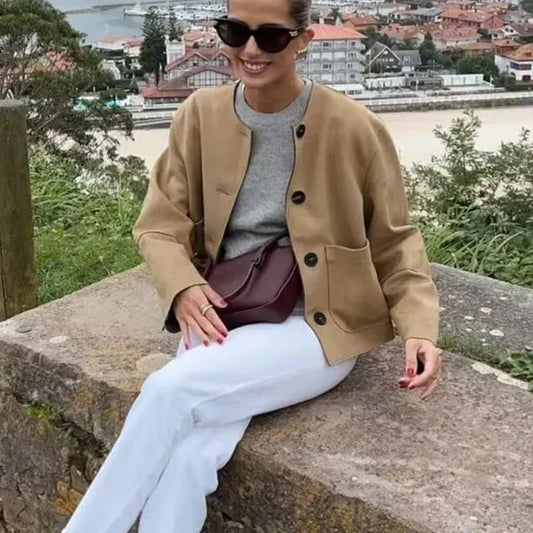 Luxe Women's Buttoned Woolen Blazer Jacket