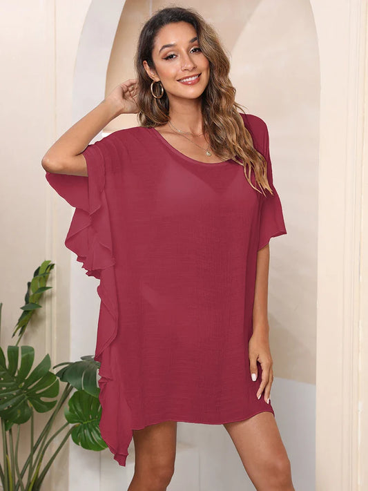 Solid Ruffle Swim Dress
