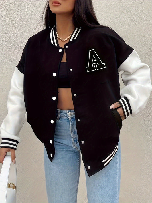 Jade Women’s Casual Oversized Varsity Bomber Jacket