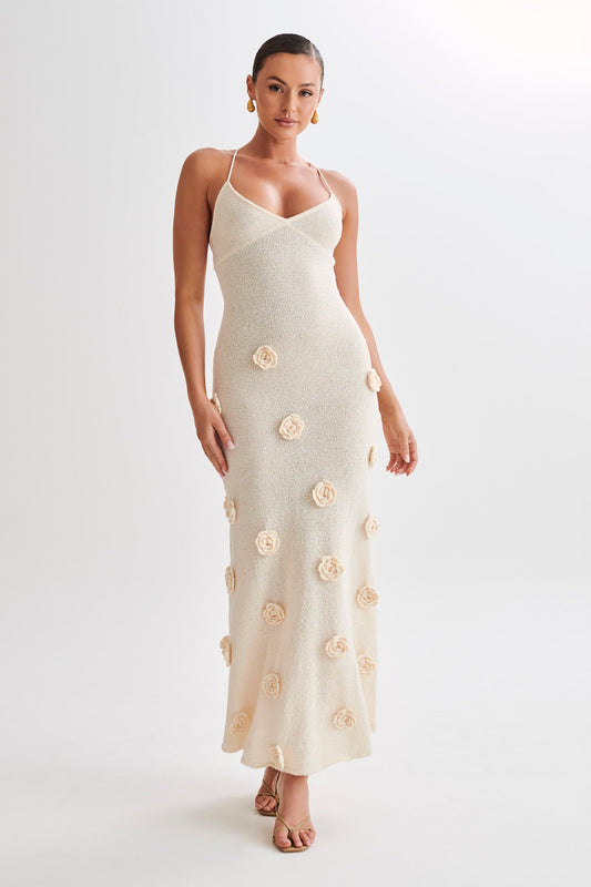 Rosette Sheer Knit Maxi Dress
