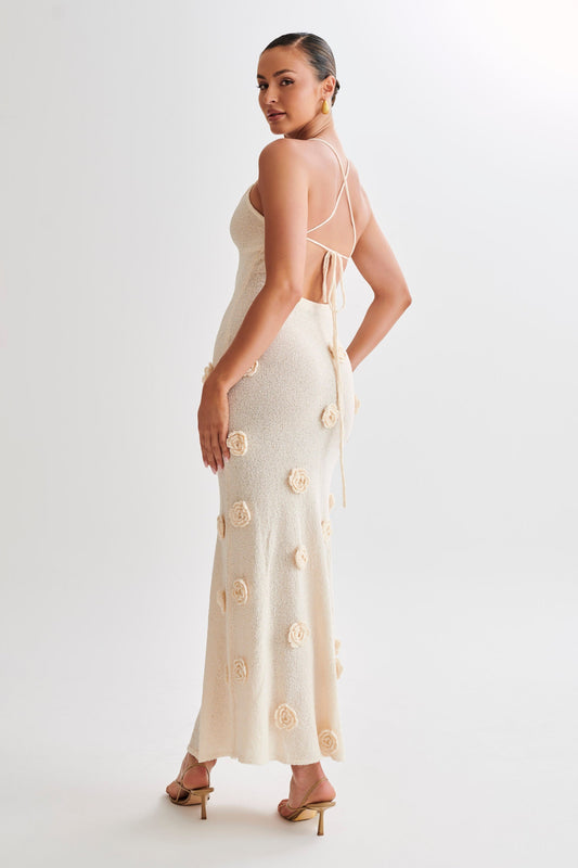 Rosette Sheer Knit Maxi Dress