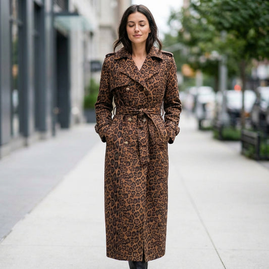 Start This Love Women’s Long Coat | Leopard Print, Belted Waist