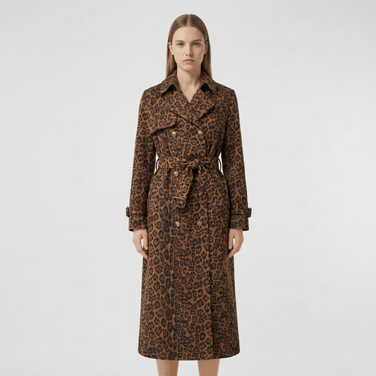 Start This Love Women’s Long Coat | Leopard Print, Belted Waist