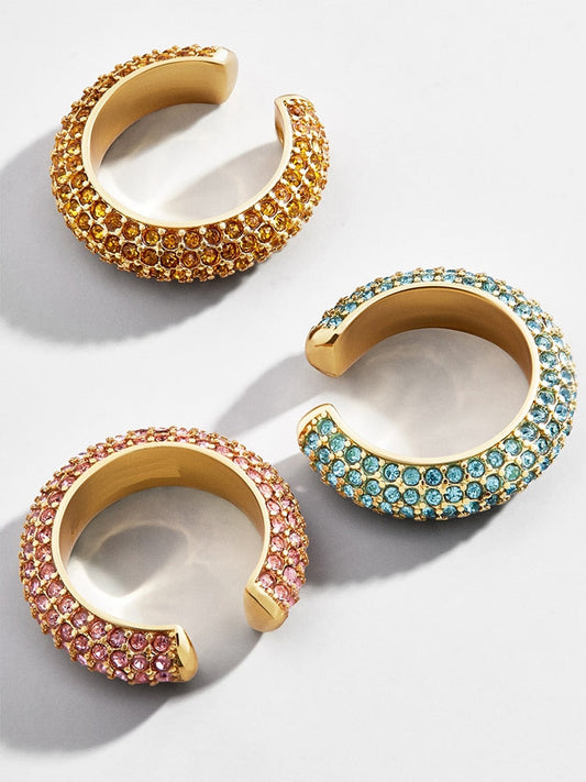 Round Bohemia Stackable C Shaped CZ Rhinestone Small Ear Cuffs Clip Earrings